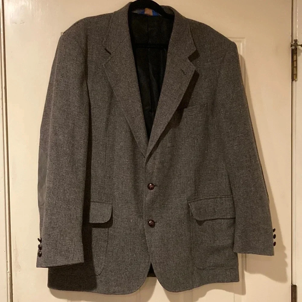 Pendleton vintage houndstooth elbow patch men’s wool blend jacket size 44 Long